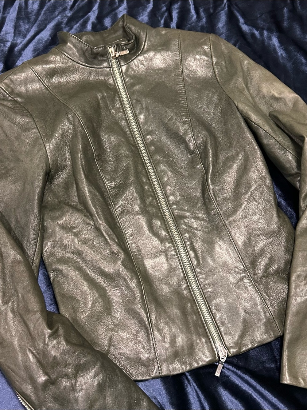 Danier Olive Green Leather Zip-Front Jacket